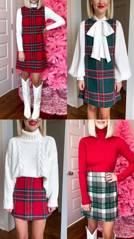 Christmas outfit / plaid dress / plaid skirt / plaid mini skirt / holiday style / holiday fashion / white turtleneck sweater/ bow top 

#LTKstyletip #LTKSeasonal #LTKHoliday