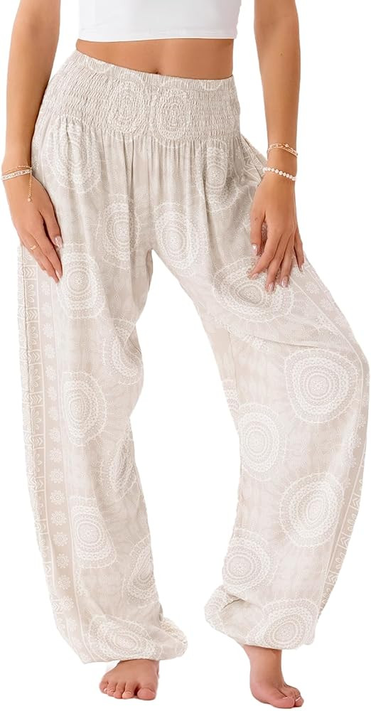Lotus and Luna Women's Harem Pants Thai Pants for Beach & Lounge High Waisted Flowy Boho Pants Ge... | Amazon (US)