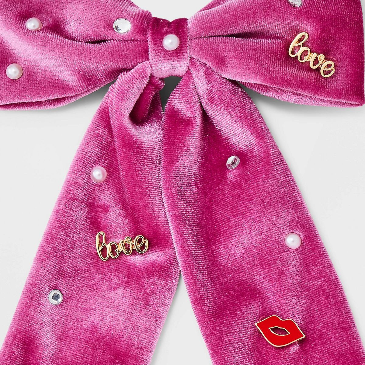 Valentine's Day Pearl Lip and "Love" Velvet Hair Bow Clip - Pink/Red | Target