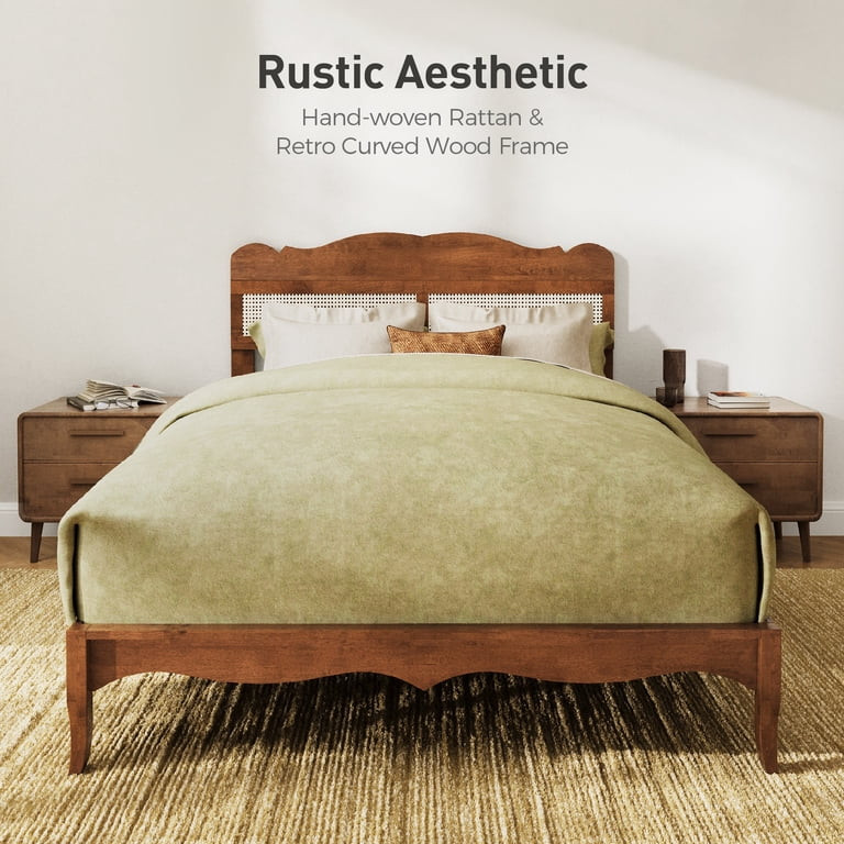 Sophia & William Queen Size Platform Bed Frame Rattan Bed Frame with Adjustable Headboard & Woode... | Walmart (US)