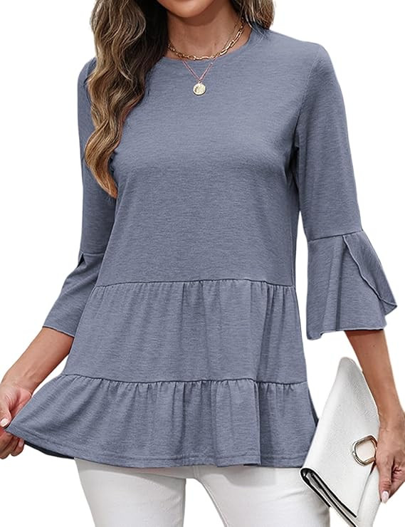CiCiBird Women's 3/4 Ruffle Sleeve Babydoll Top Loose Peplum Crewneck Tunic 2025 Fashion Casual S... | Amazon (US)