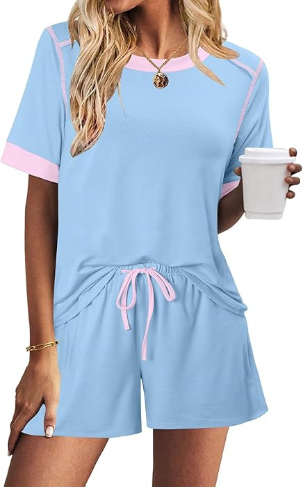 KISSMODA Womens 2 Piece Set 2026 Short Sleeve Top Drawstring Matching Sets Casual Lounge Summer O... | Amazon (US)