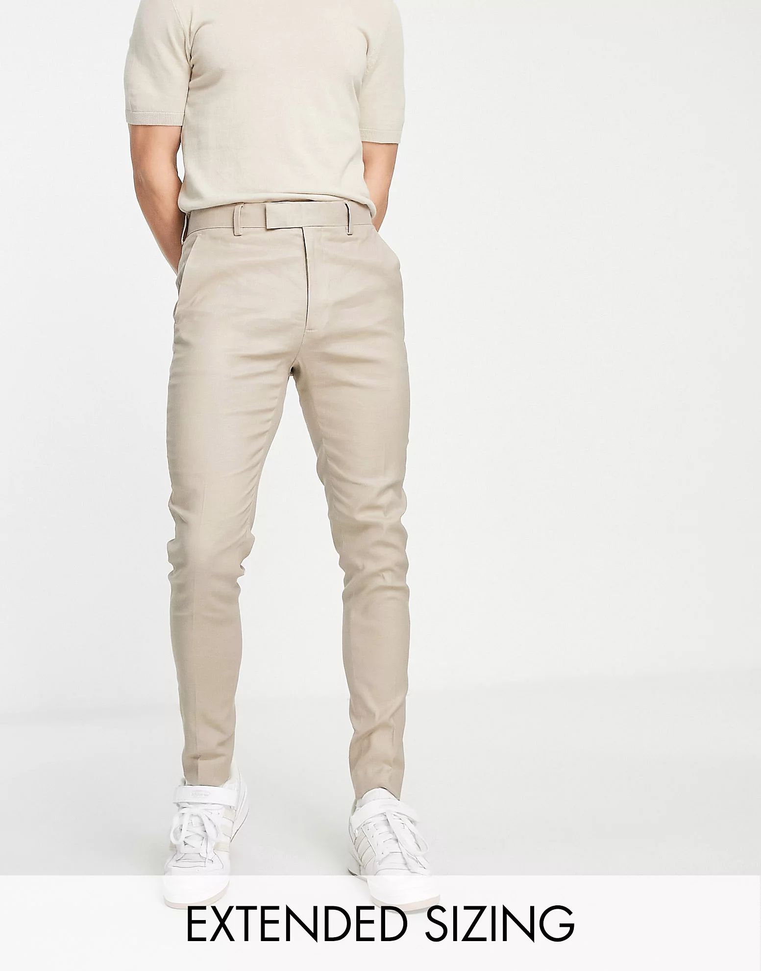 ASOS DESIGN linen mix super skinny smart pants in stone | ASOS | ASOS (Global)