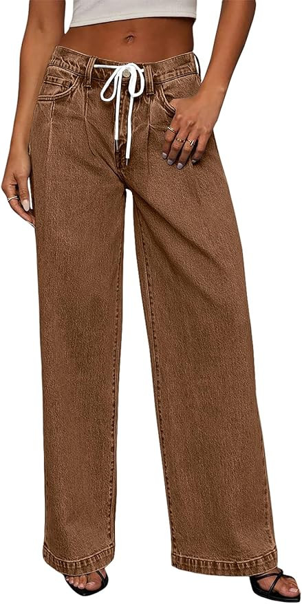 Sidefeel Women's Drawstring Jeans Wide Leg High Waisted Baggy Stretchy Elastic Waist Sweatpant Je... | Amazon (US)