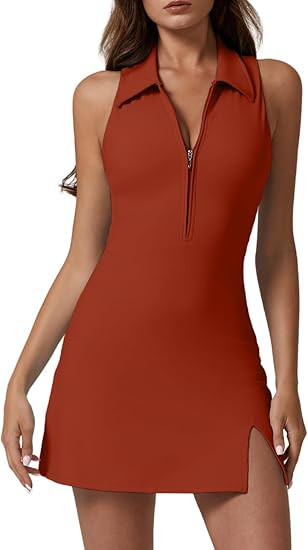 QINSEN Womens Zip Front Tennis Dress Polo Collar Racer Back Workout Golf Dresses Build in Shorts ... | Amazon (US)