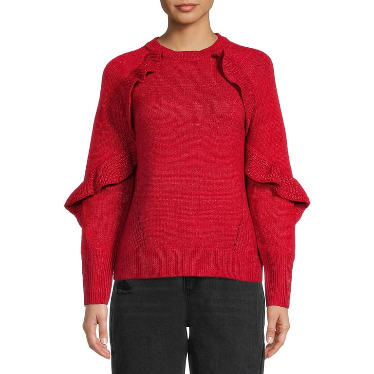 Time and Tru Women's Shimmering Ruffle Sweater - Walmart.com | Walmart (US)