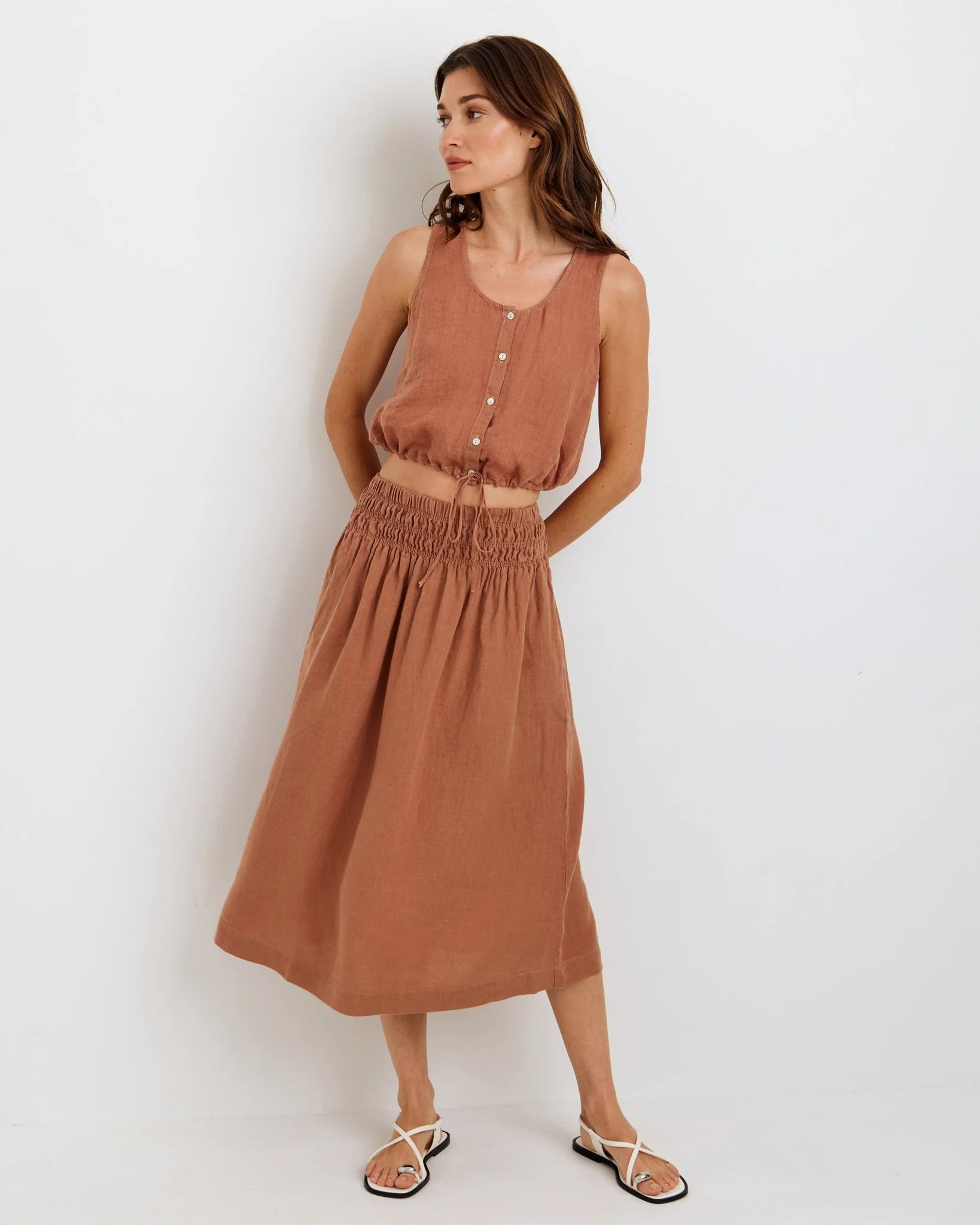 Smocked Waist Gathered Skirt - Coastal Brown - Bella Dahl | Bella Dahl
