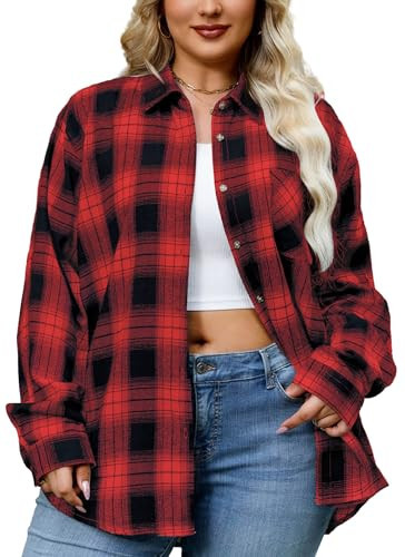 splensive Red Flannel Plaid Shirts Womens Plus Size Tops Fall Blouse 4XL | Amazon (US)