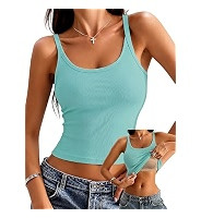 Danysu Women's Tank Tops with Bulit in Bras Scoop Neck Ribbed Fitted Knit Crop Halter Tops Spaghe... | Amazon (US)
