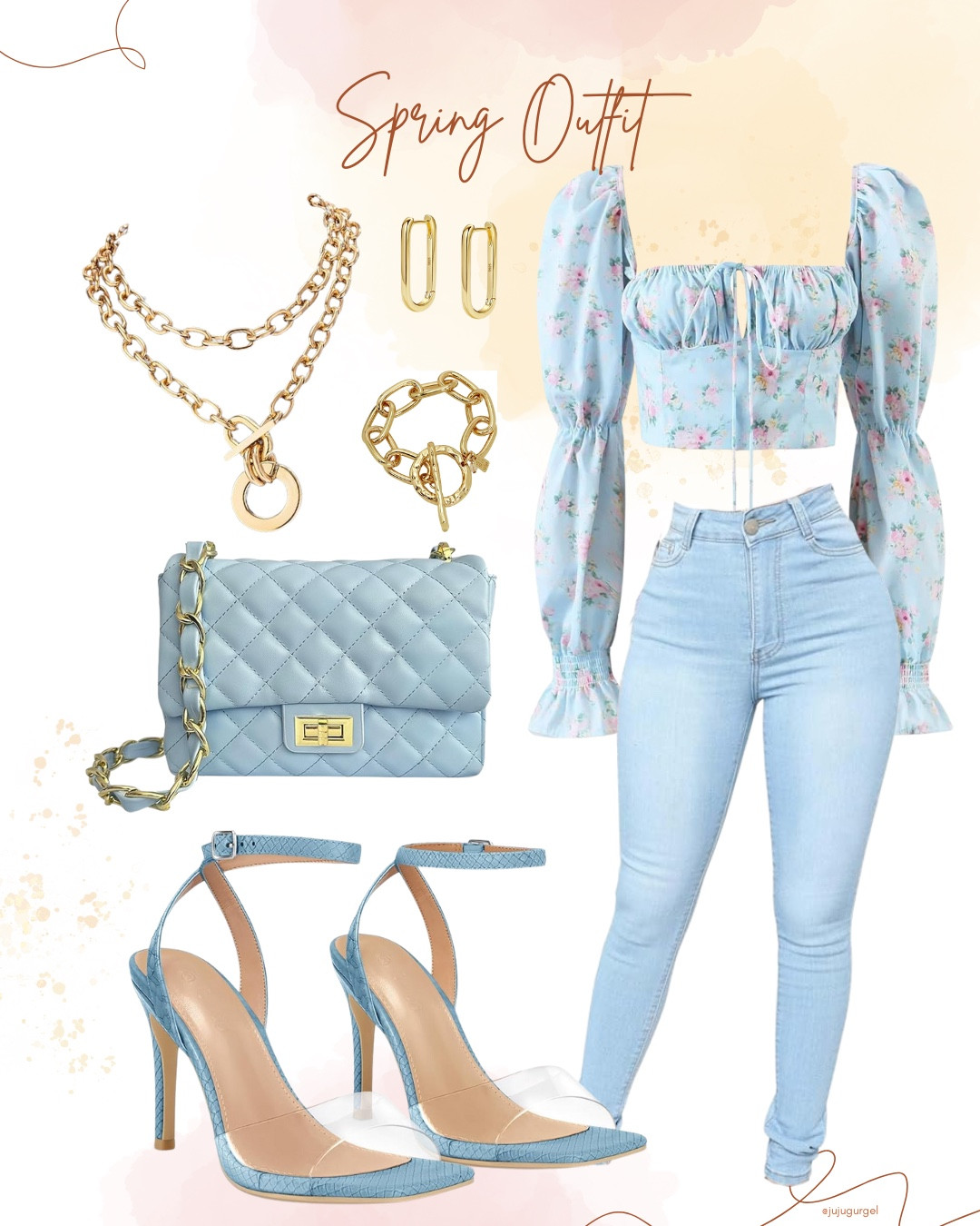 Casual Jeans and off shoulder shirt Spring Outfit in tones of blue. 

#LTKSeasonal #LTKFindsUnder50 #LTKFindsUnder100