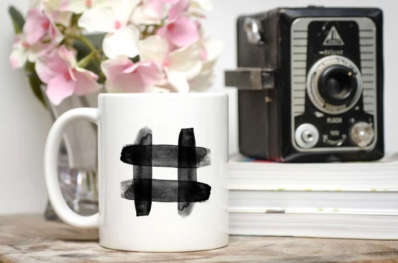 Black Watercolor Hashtag Mug / Programmer Gift / Artist Gift / Social Media Mug / Art Mug / Free Gif | Etsy (US)