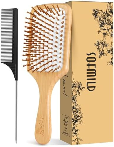 Hair Brush-Natural Wooden Bamboo Brush and Detangle Tail Comb, Paddle Hairbrush for Women Men and... | Amazon (US)