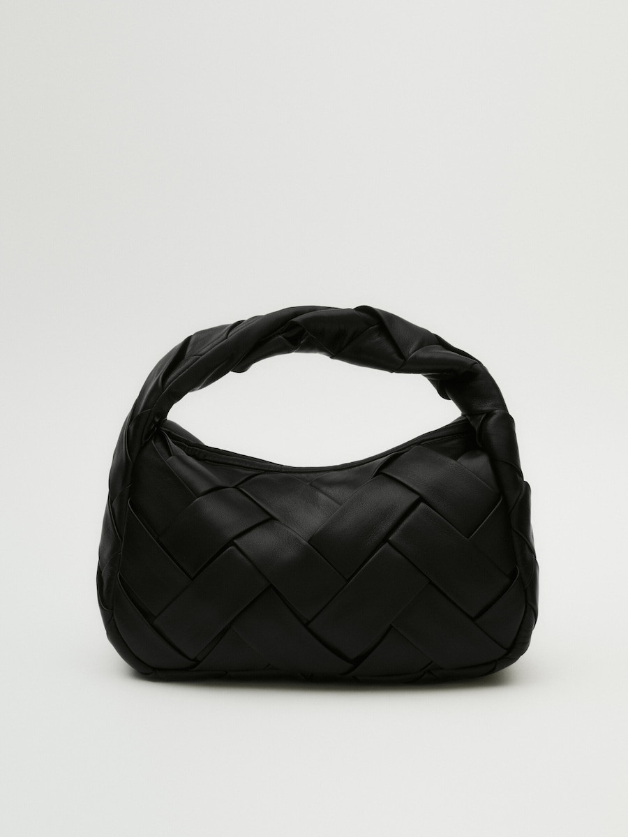 Nappa leather woven croissant bag | Massimo Dutti US