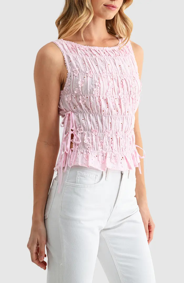 Embroidered Eyelet Smocked Sleeveless Top | Nordstrom