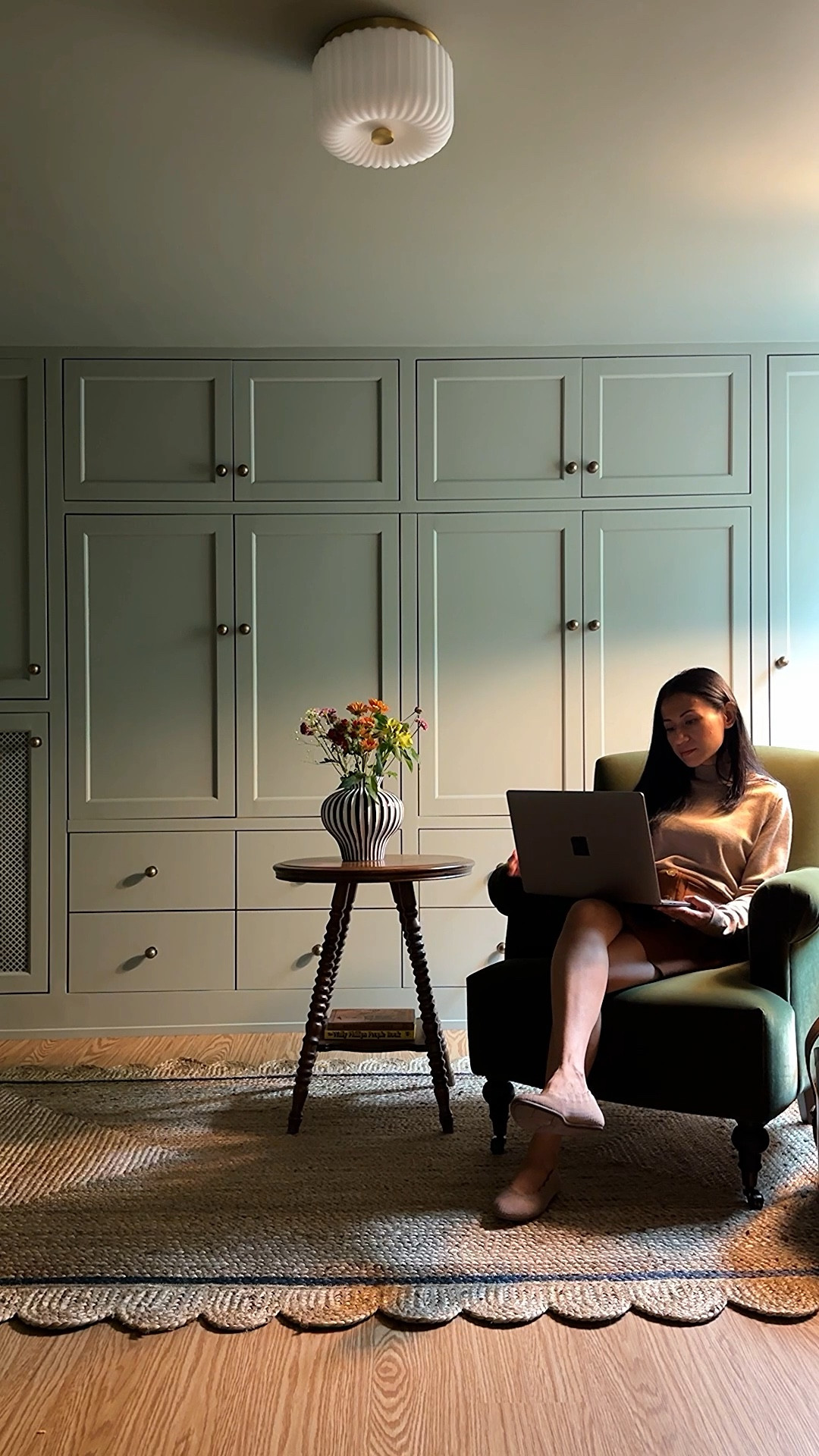 What do you think of the color drenched paint color?? If you have a guest bedroom that is multifunctional, a murphy bed is a must! Styled this room with items from @BirchLane and second hand finds to create my work-from-home lounge now that the kiddos are back in school. All of these thoughtful touches like the upholstered arm chair in olive green and subtle fall hints like the throw, make this dark basement extra cozy. #BirchLanePartner #MyBirchLane #falldecor #fallroomrefresh

#LTKSaleAlert #LTKHome