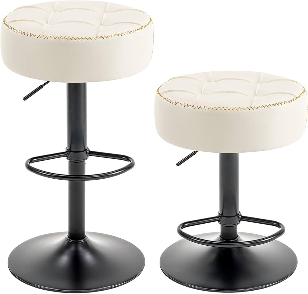 Amazon.com: durfii Round Bar Stool, Faux Leather Height Adjustable Barstool, 360°Counter Height ... | Amazon (US)