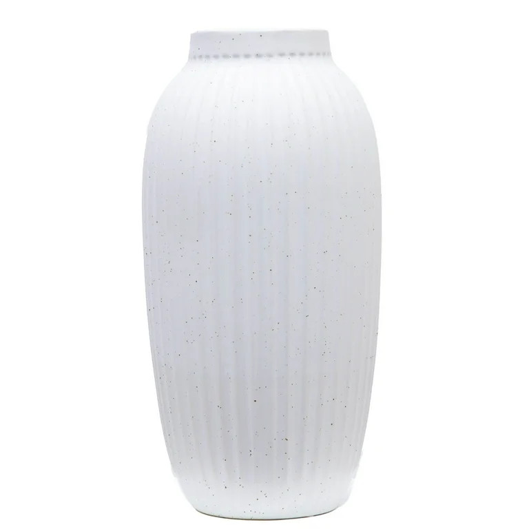 Better Homes & Gardens 16" Indoor Speckled White Ribbed Ceramic Vase - Walmart.com | Walmart (US)