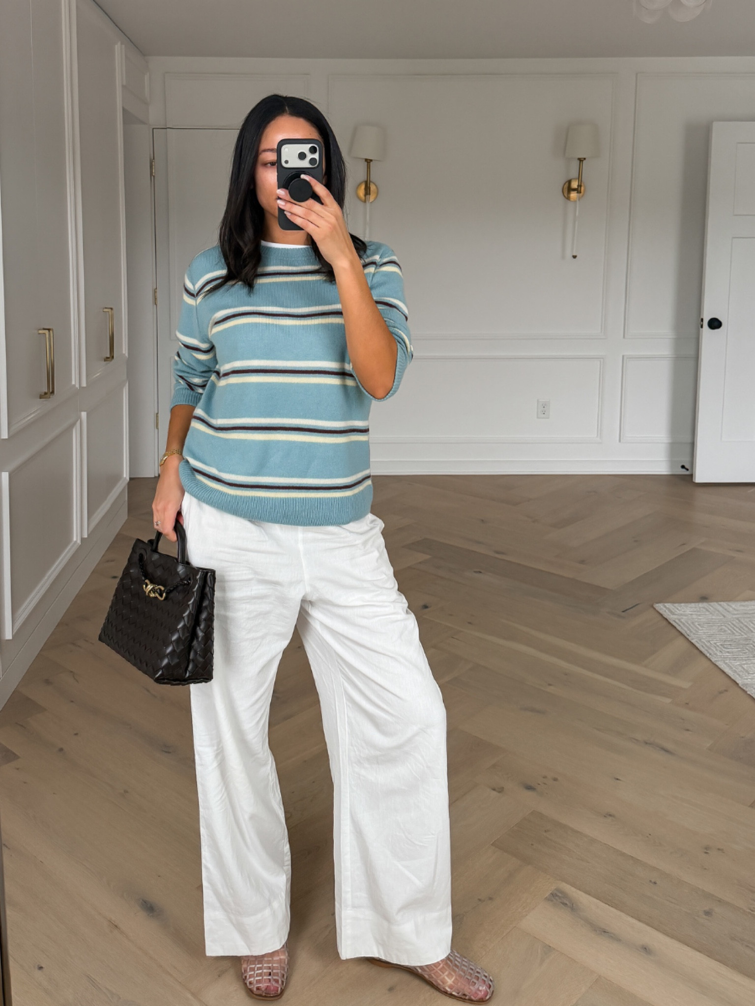 Use code NENA20 to save on my striped sweater!! Wearing size S striped sweater, size M linen pants (they come in so many colors) 

white pants, linen pants, pull on pants, spring outfit, spring fashion, mom outfit, postpartum outfit 

#LTKSeasonal #LTKSaleAlert #LTKmomlife