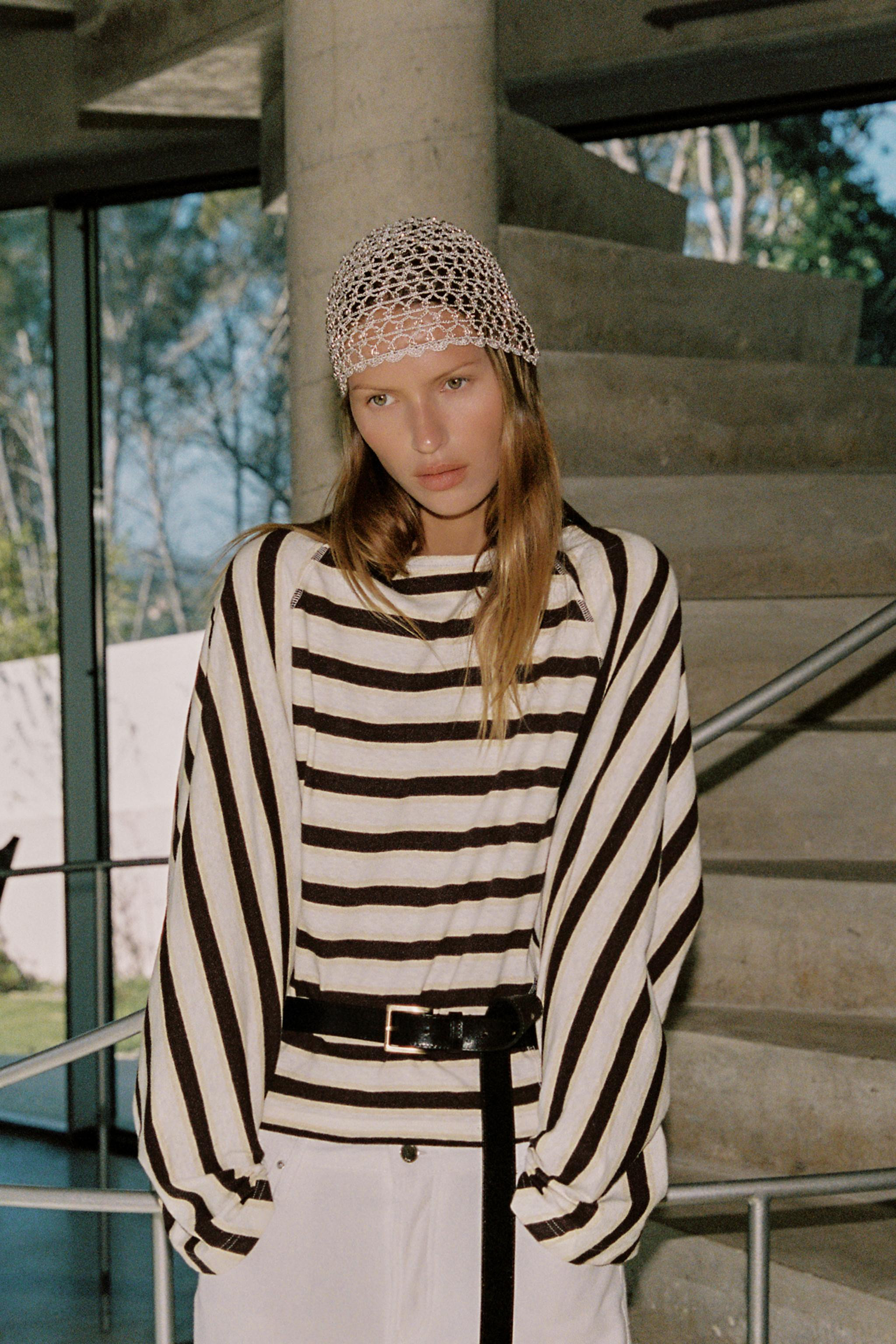 STRIPED COTTON AND LINEN T-SHIRT | Zara US