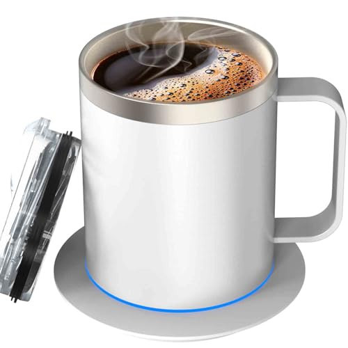 Heated Coffee Mug,12oz,Coffee Warmer with Mug Set,Electric 10W,USB Powered Mug Warmer,131℉ Beverage Cup Warmer for Desk Home & Office (White) | Amazon (US)