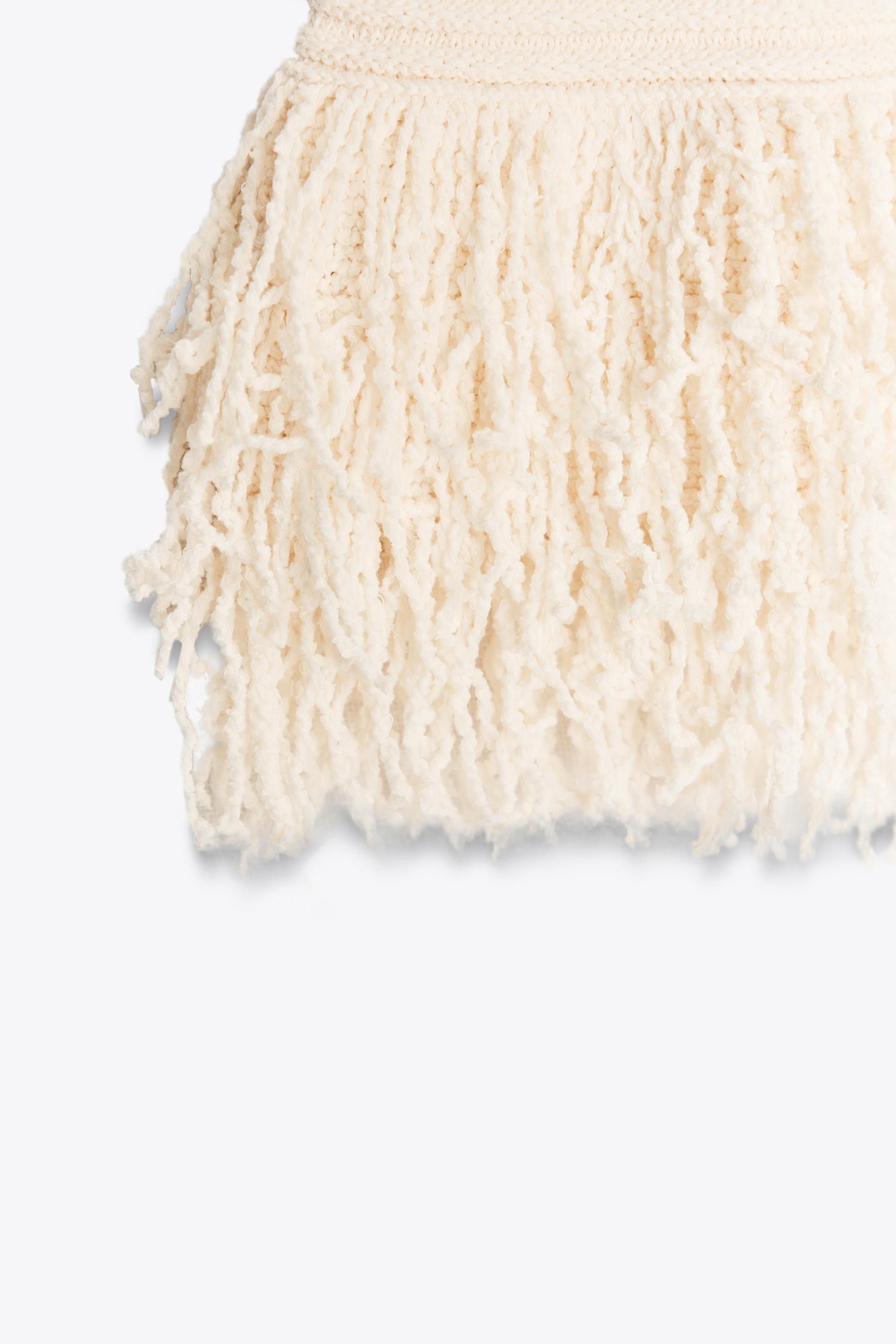 FRINGED CHECK KNIT SKIRT | Zara US