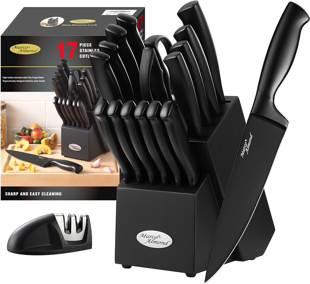 Marco Almond® Dishwasher Safe MA23 Black Kitchen Knife Set, 17 Pieces Stainless Steel Knives Set... | Amazon (US)