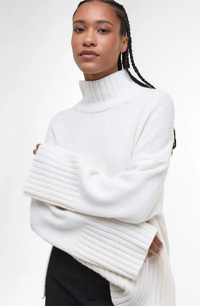 Barbour Serena Oversize Cotton & Wool Blend Mock Neck Sweater in Charcoal at Nordstrom, Size 10 U... | Nordstrom