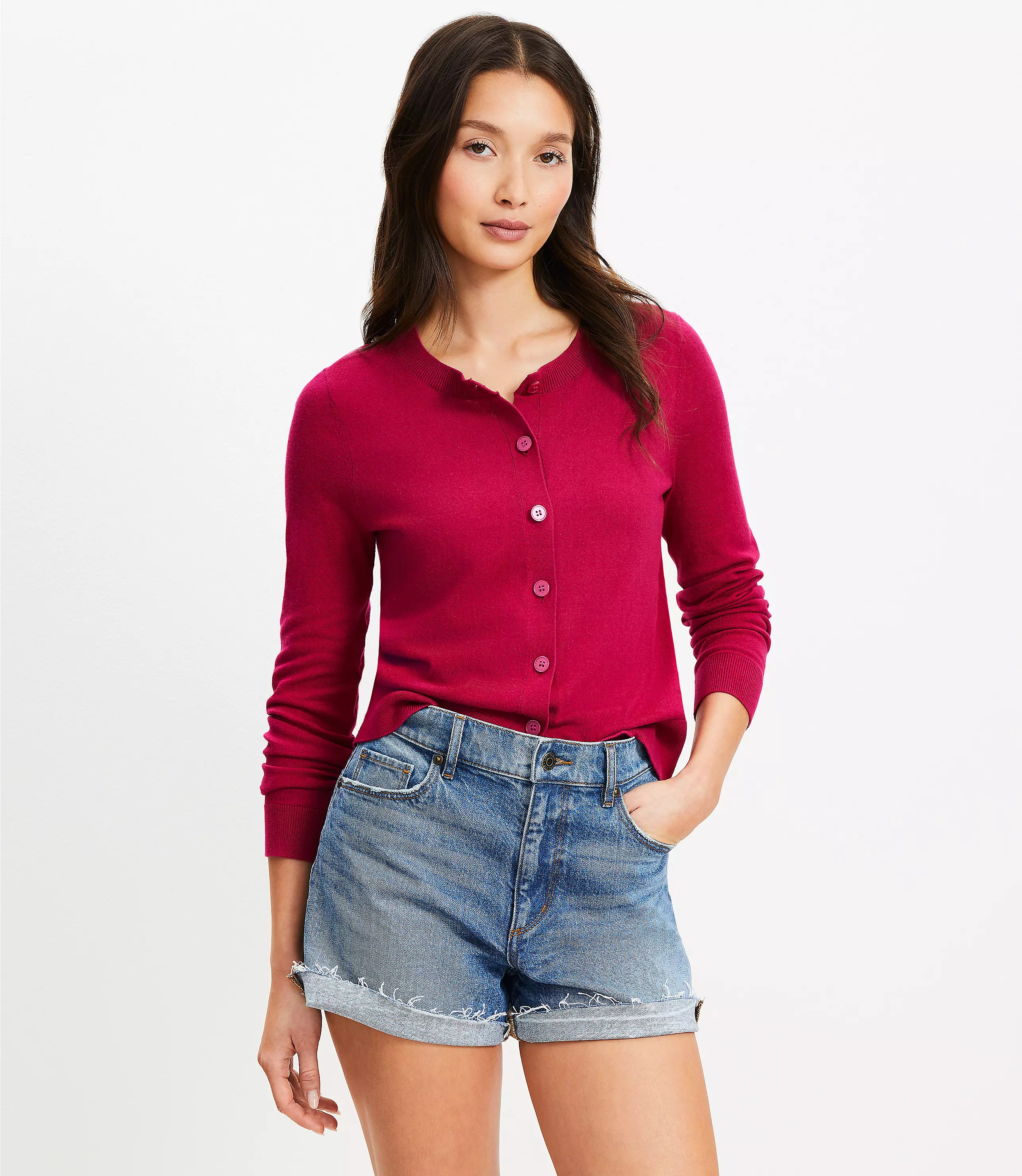 Modern Crew Neck Cardigan | LOFT