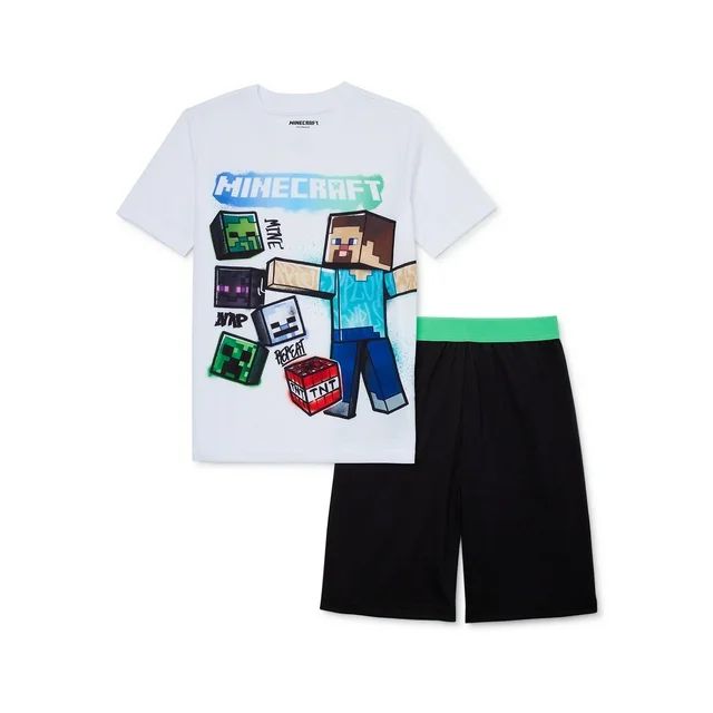 Minecraft Boys’ Creeper Short Sleeve Top and Shorts Pajama Set, 2-Piece, Sizes 4-12 | Walmart (US)