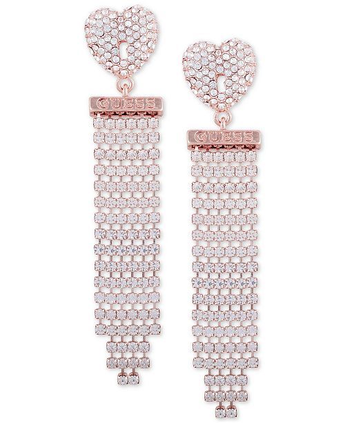 Gold-Tone Crystal Heart & Fringe Drop Earrings | Macys (US)