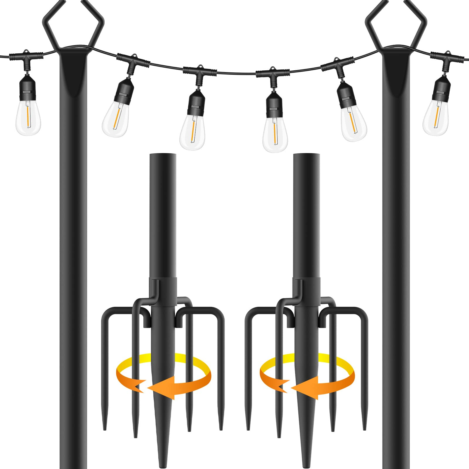 Aulimhti 10Ft Metal Poles with Fork for Outdoor String Lights,2 Pack Light Stand for Outside Gard... | Amazon (US)