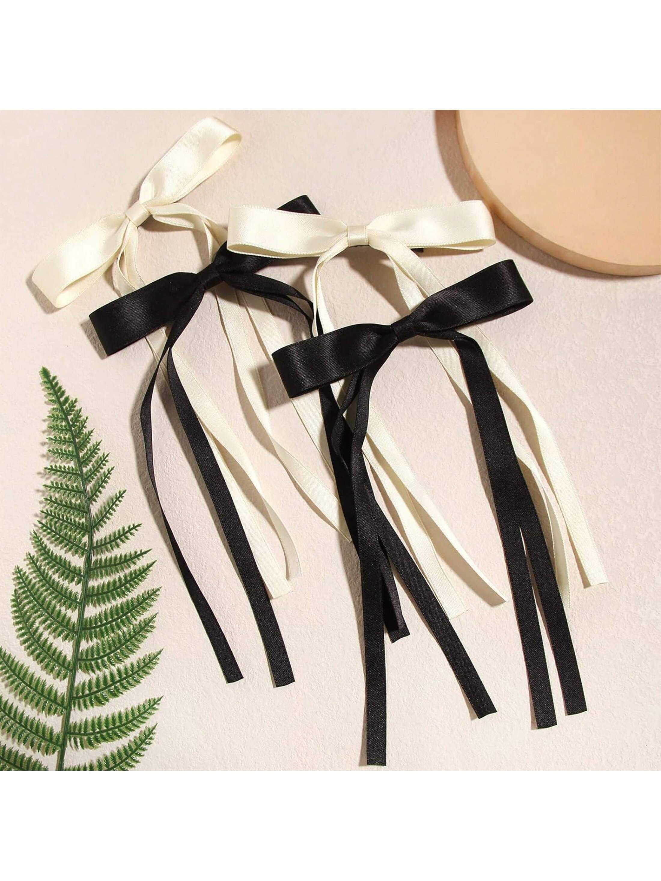 4pcs Women's Hair Clips With Tassel Ribbon Butterfly Bow And Long Tail, Solid Color Hair Clips Lo... | SHEIN