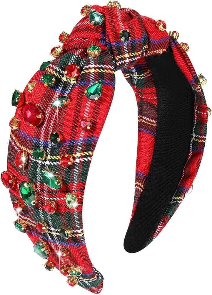 MOLOCH Christmas Headband for Women Christmas Red Plaid Knotted Headband Jeweled Crystal Xmas Hea... | Amazon (US)