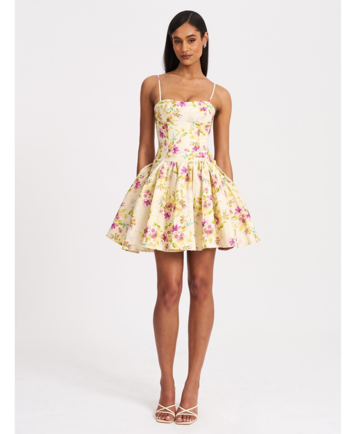 Miss Circle Women's Valda Yellow and Pink Print Linen Mini Dress with Pockets - Yellow floral | Macy's