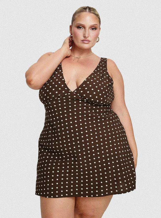 Nellie Mini Dress Brown Polka Dot Curve | Princess Polly US