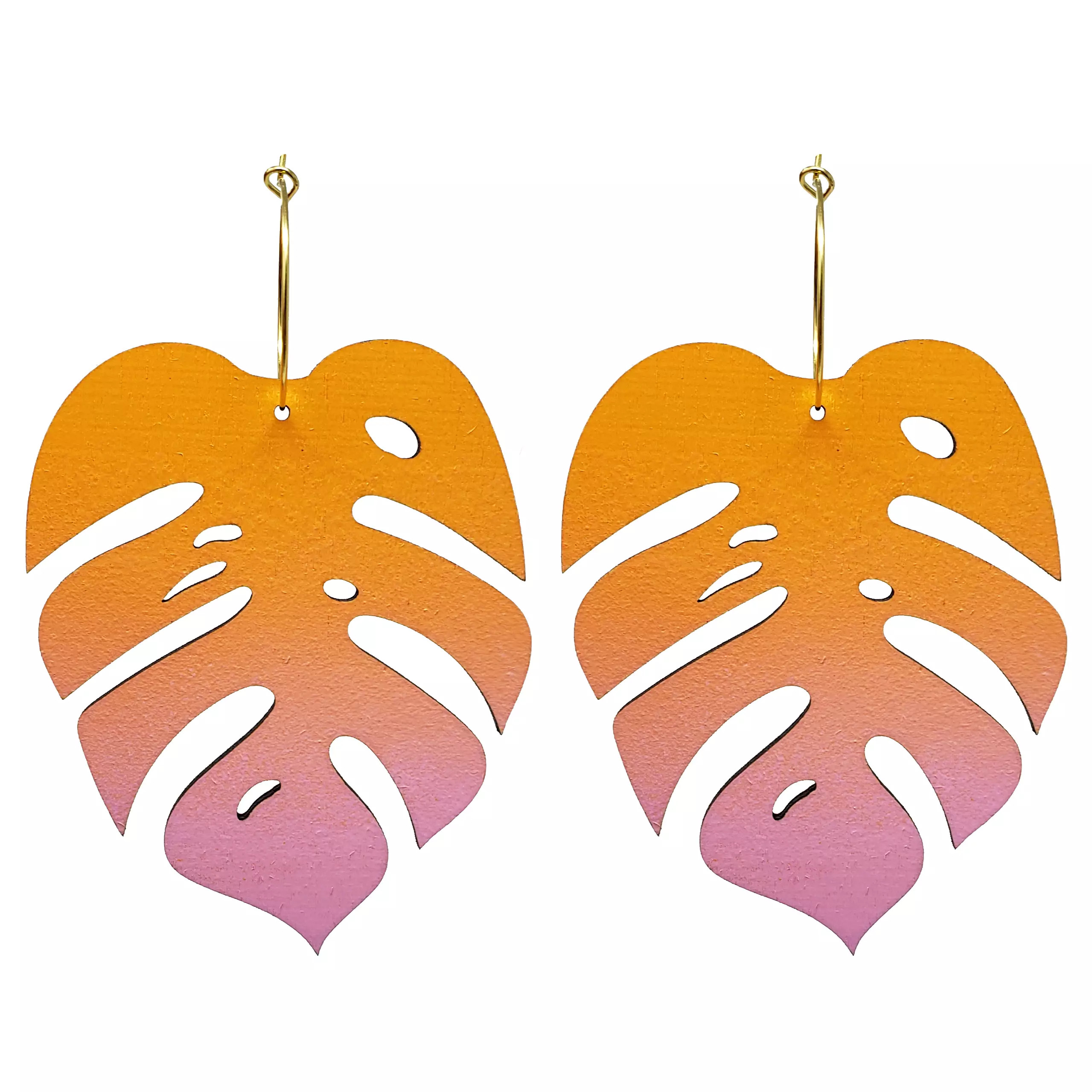 Pink Ombre Statement Monstera Hoop Earrings | Le Chic Miami