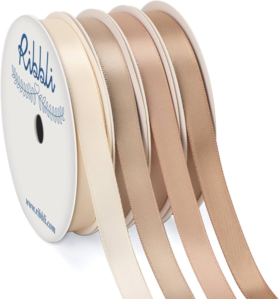 Ribbli Champagne Satin Ribbon 3/8 Inch x 4 Rolls Total 40 Yards-Ivory Champagne Ribbon for Gift W... | Amazon (US)