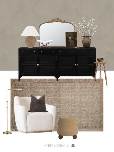 A curated entryway, sitting room, or bedroom mood board! I love how all of these pieces come together to create a layered, neutral, and textural look. 

Home decor, console, lighting, floral, vase, mirror, stool, artwork, accent chair, ottoman, throw pillow, neutral

#LTKhome #LTKstyletip #LTKFind