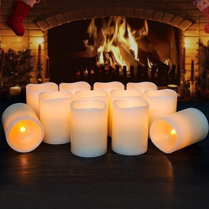 Hausware Flameless Candles Battery Operated Candles Set of 12 (D: 3" x H: 4") Real Wax Pillar Fli... | Amazon (US)