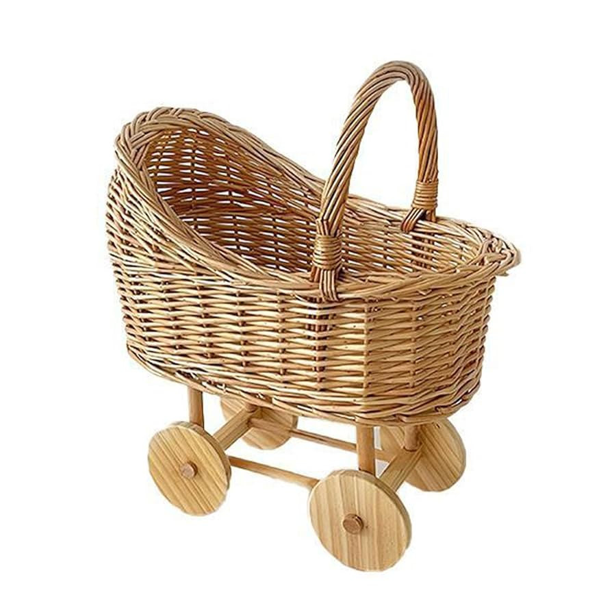 Woven Rattan Stroller Shaped Flower Basket Handwoven Rustic Decoration for Weddings Showers Easy ... | Amazon (US)