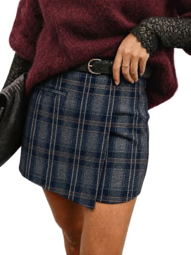 Wenrine Womens Plaid Skorts High Waisted A Line Casual Wrap Shorts Skirt | Amazon (US)