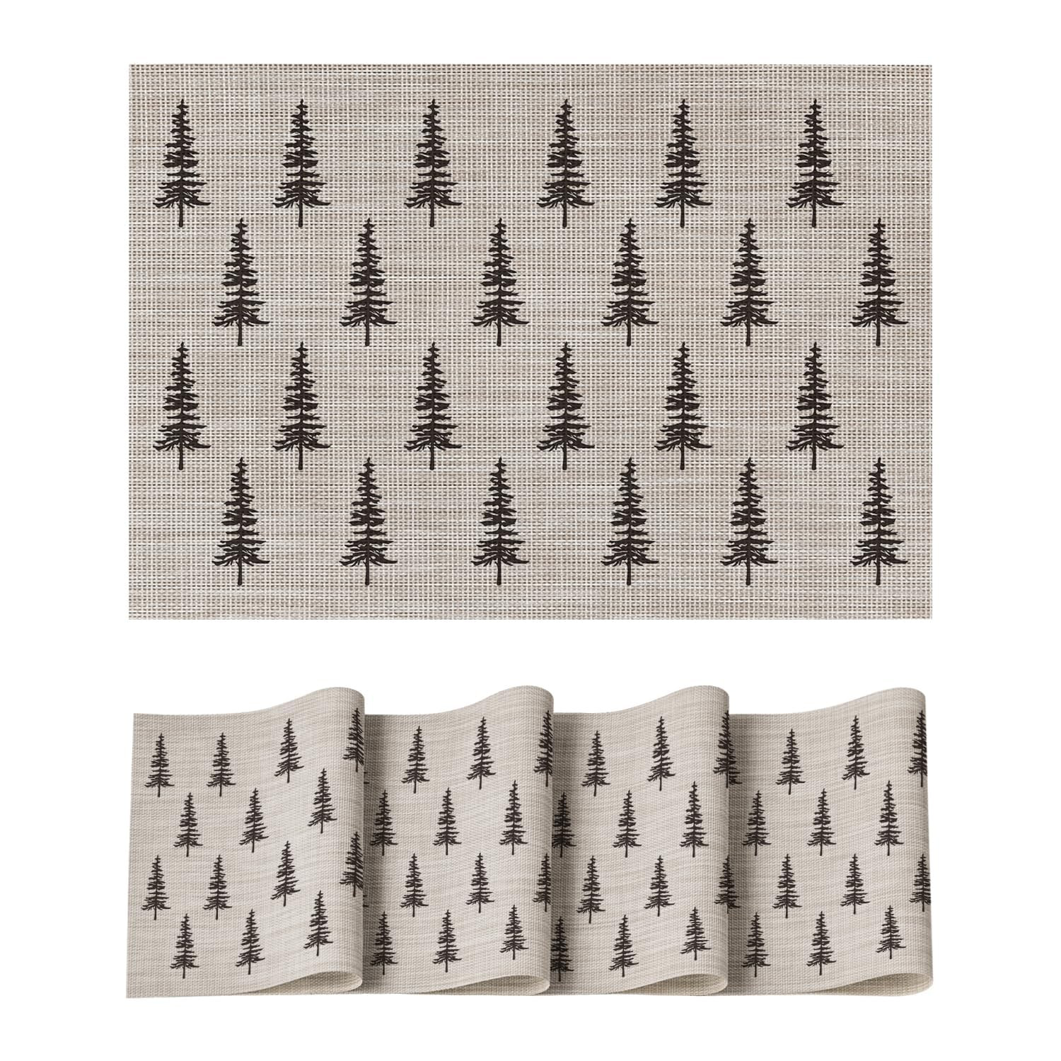 Artoid Mode Xmas Tree Christmas Vinyl Placemats Set of 4, 12x18 Inch Wipeable Winter PVC Woven Ta... | Amazon (US)