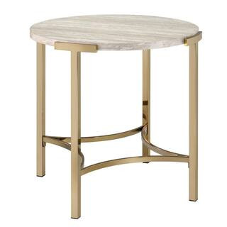 Loomic 24 in. Champagne and White Round Faux Marble End Table | The Home Depot