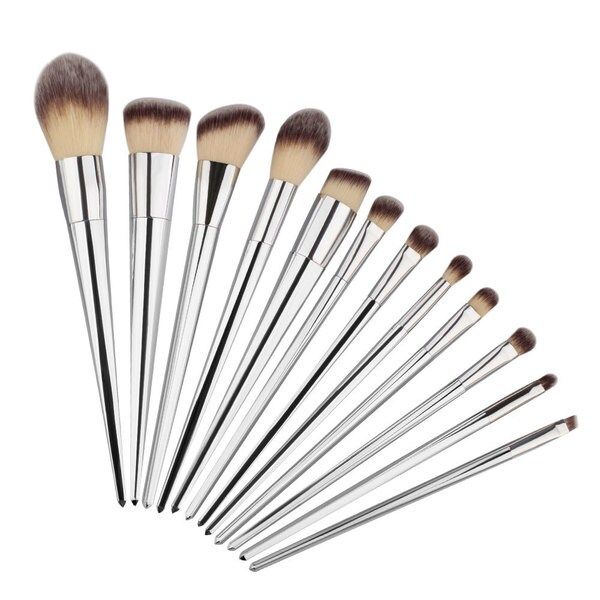 Nylon Bristle 12-piece Silver Makeup Brush Set | Bed Bath & Beyond