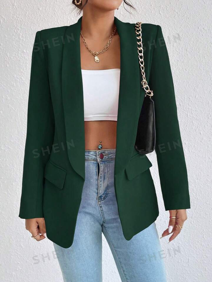 SHEIN Privé Shawl Collar Open Front Blazer | SHEIN