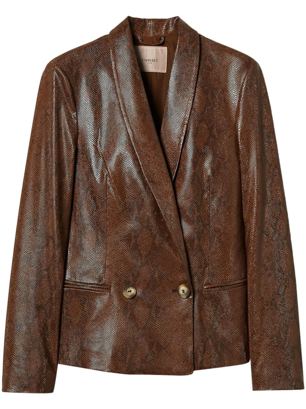 TWINSET lizard-skin effect faux leather blazer - Brown | Farfetch Global