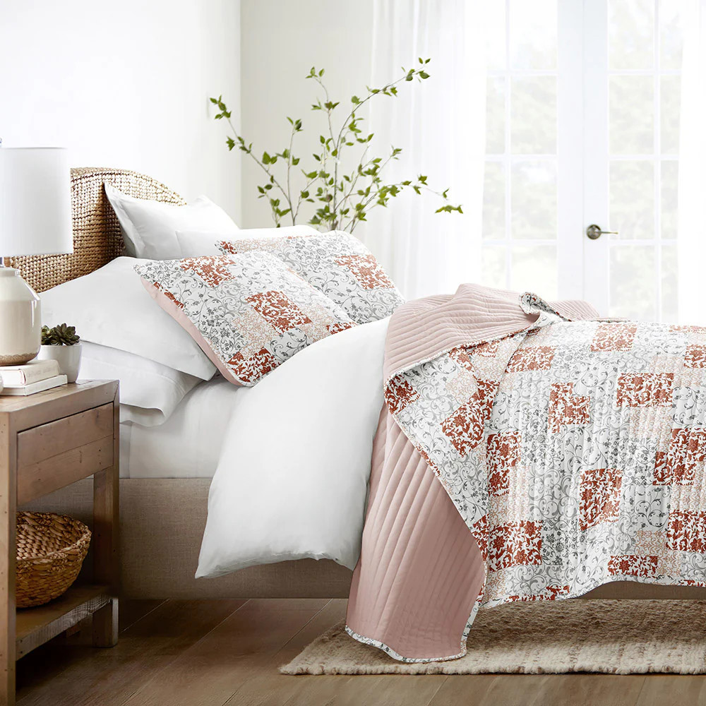 Scrolled Patchwork Reversible Quilted Coverlet Set | Linens and Hutch
