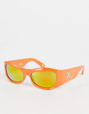COLLUSION Unisex bevelled sunglasses with logo and etch detail in orange | ASOS (Global)
