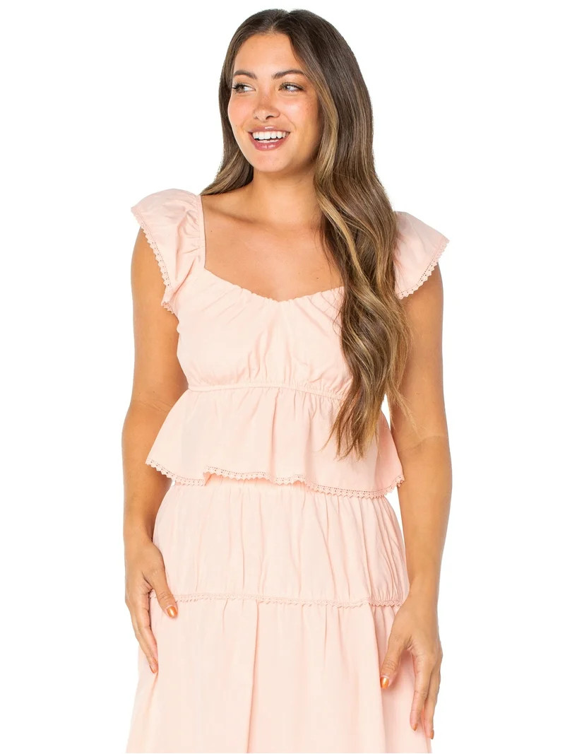Celebrity Pink Juniors Woven Flutter Sleeve Top | Walmart (US)