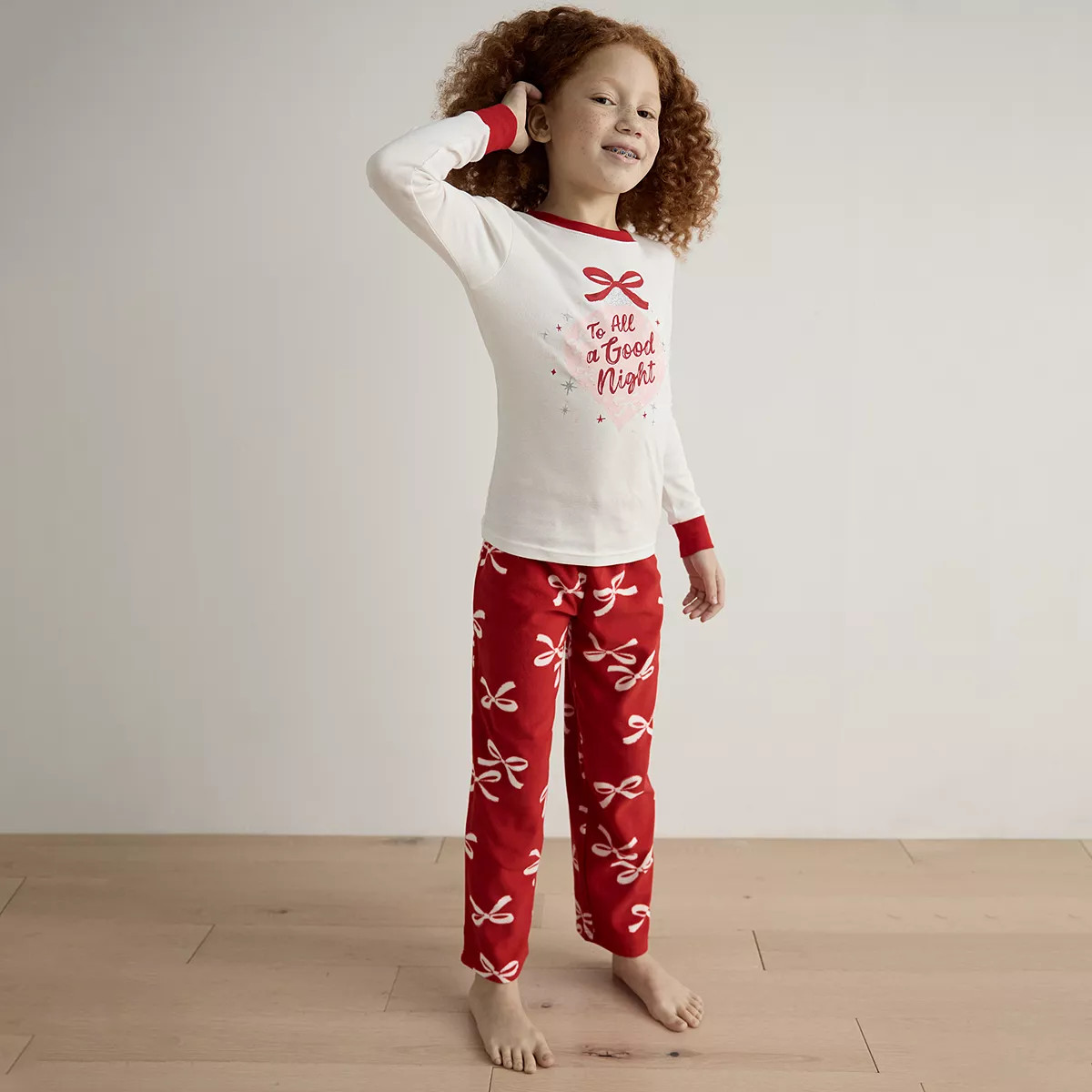 Girls 4-14 Carter's 2-Piece Christmas Bow Cotton & Fleece Pajamas Set | Kohl's